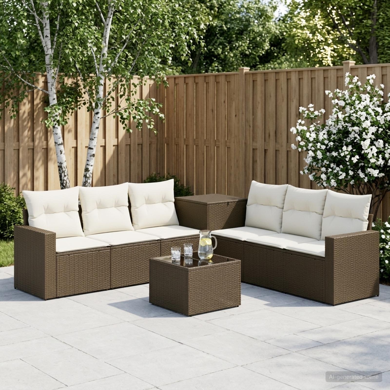 vidaXL Bankstel 8 st Bruin en Crème Wit Poly Rattan en Staal