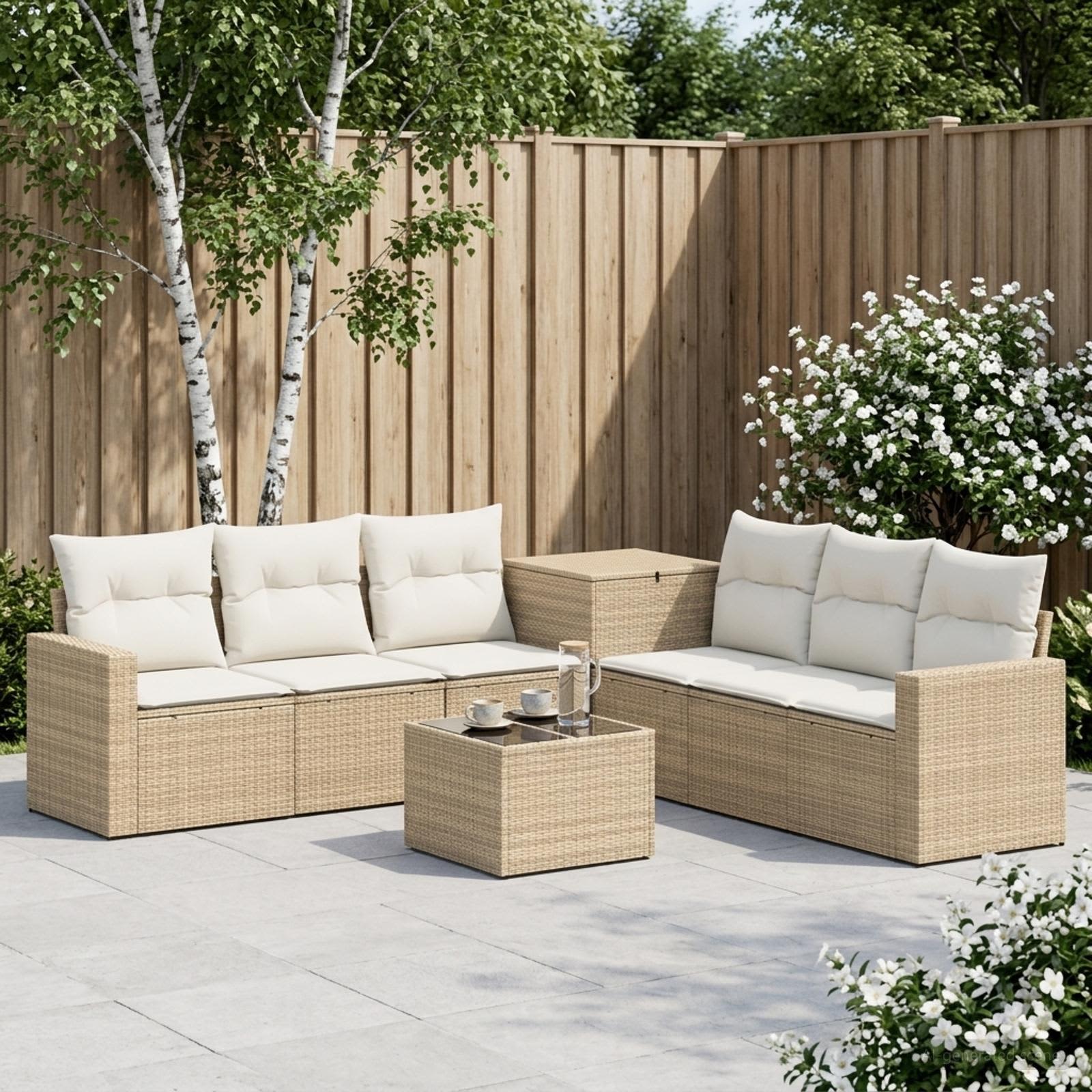 vidaXL Bankstel 8 st Beige en Crème Wit Poly Rattan en Staal
