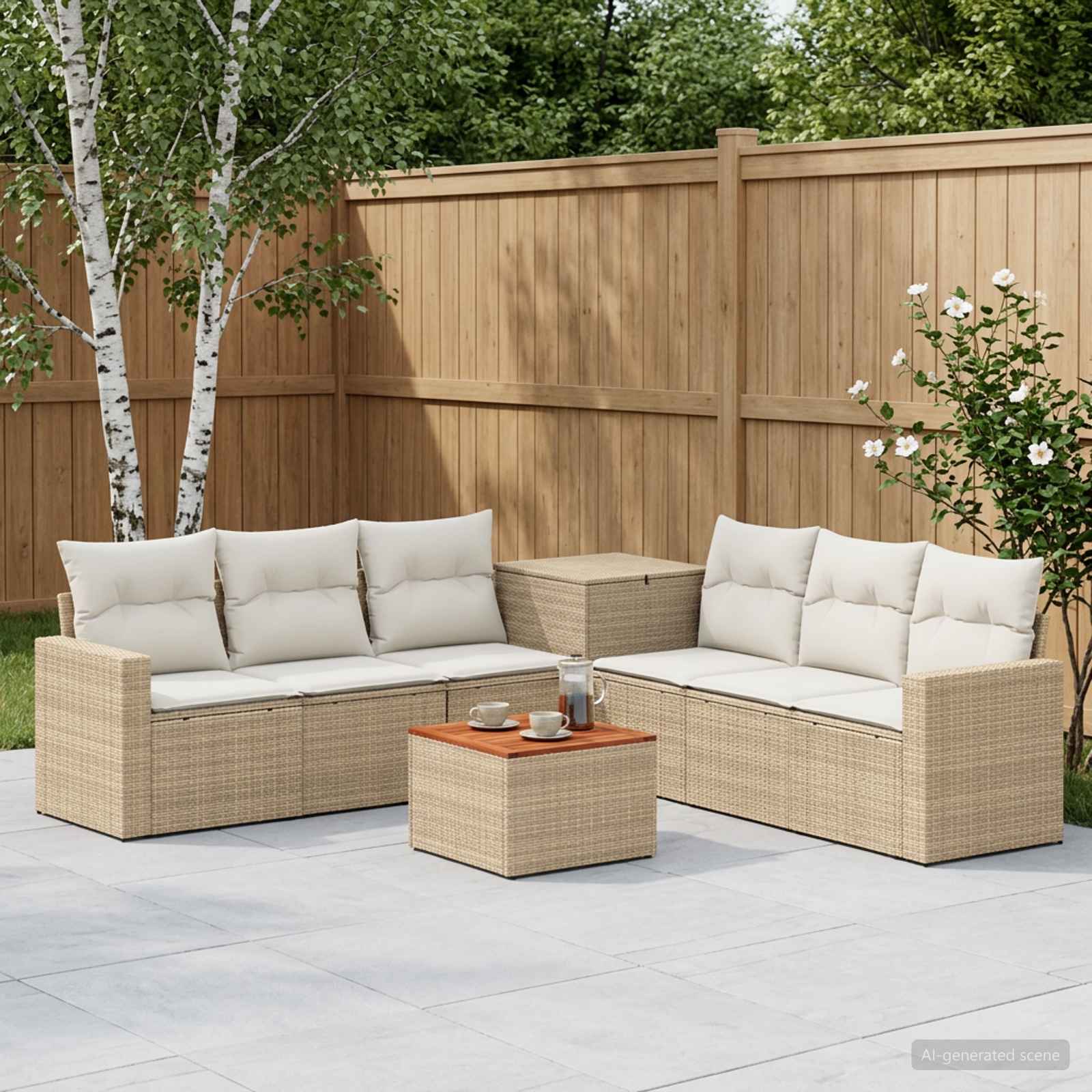 vidaXL Bankstel 8 st Beige en Crème Wit Poly Rattan en Staal