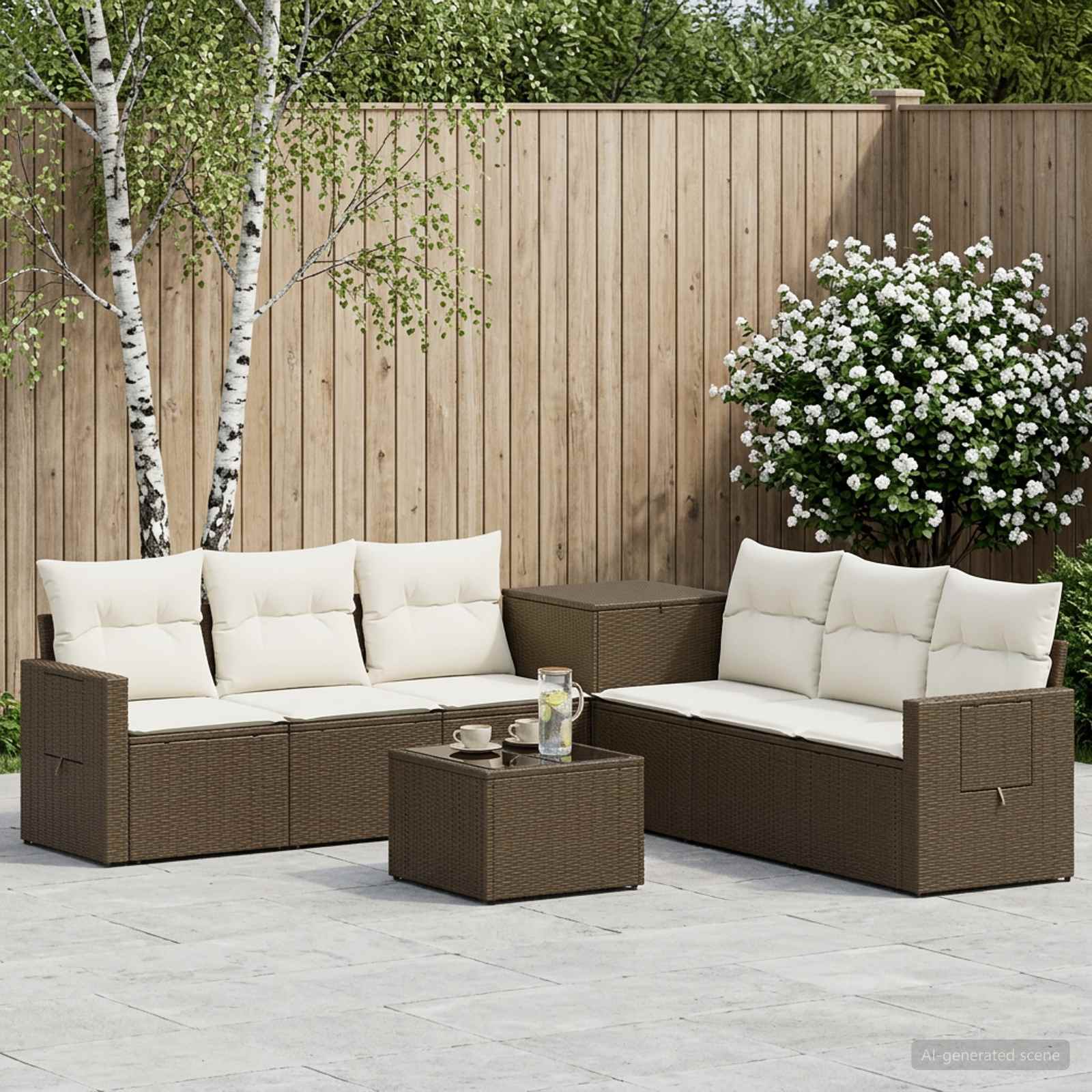 vidaXL Sofa Set 8 stk. Braun und Creme Weiß Polyrattan und Stahl