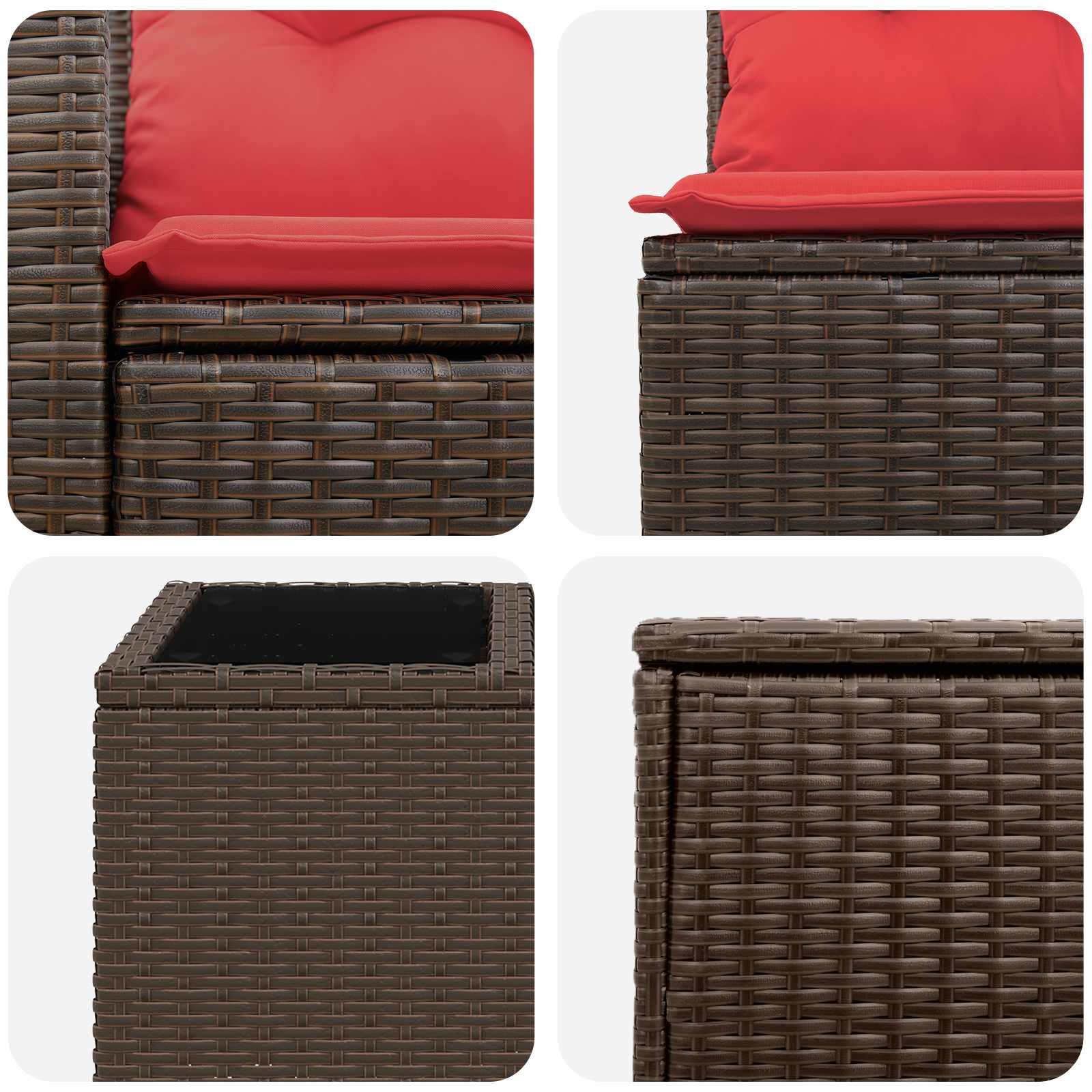vidaXL Bankstel 8 st Bruin en Rood Poly Rattan en Staal