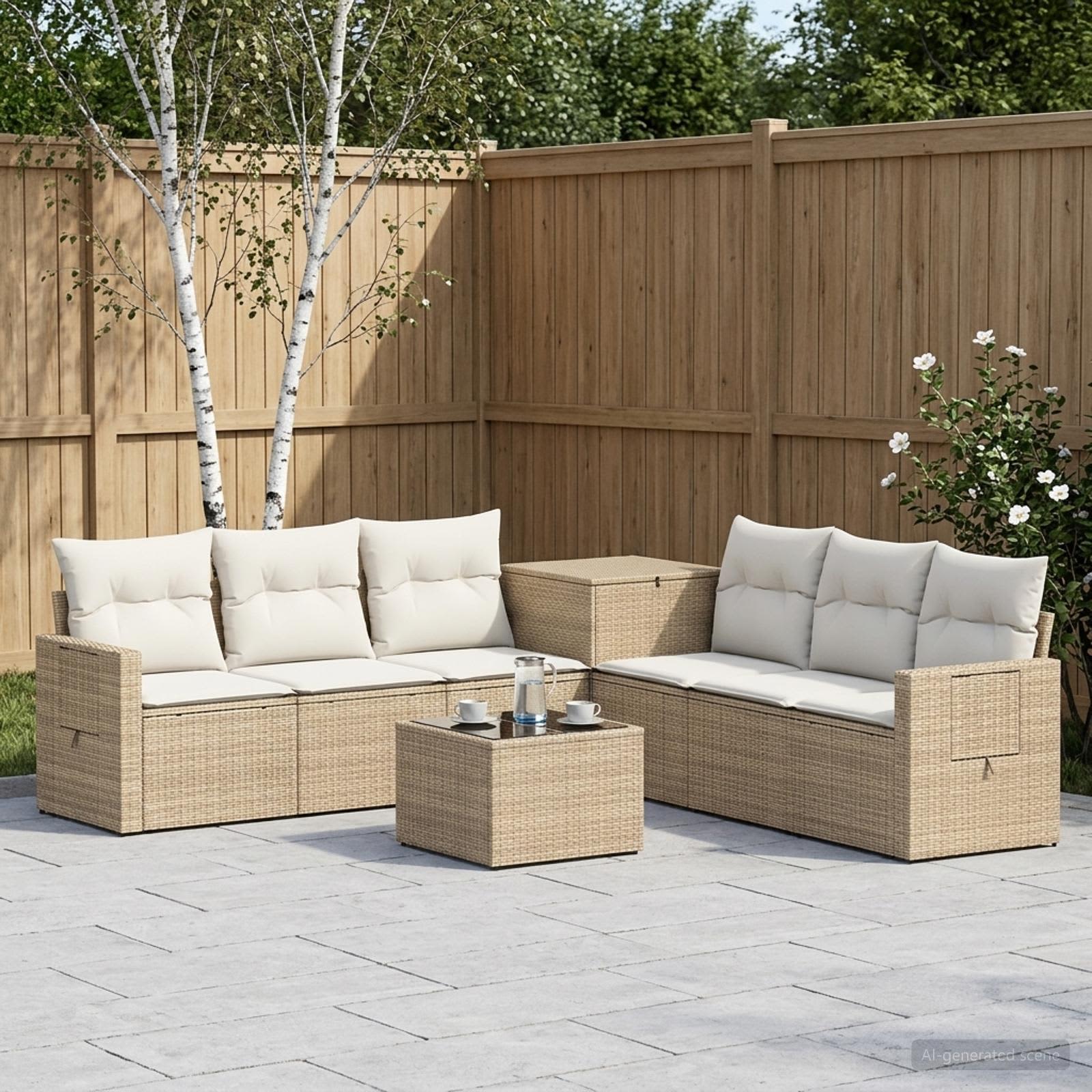 vidaXL Bankstel 8 st Beige en Crème Wit Poly Rattan en Staal