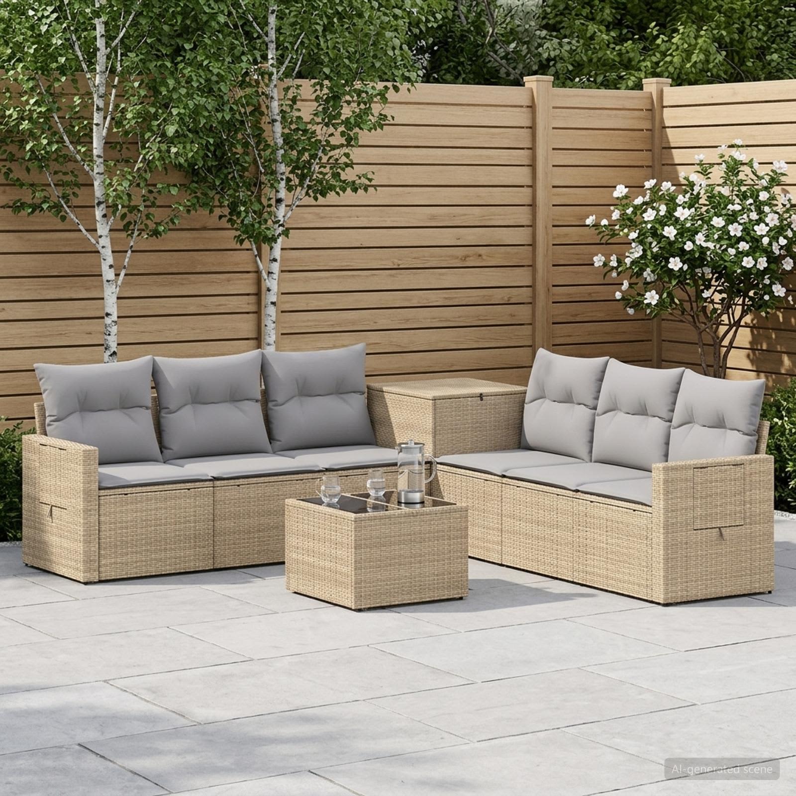 vidaXL Bankstel 8 st Beige en Licht Grijs Poly Rattan en Staal
