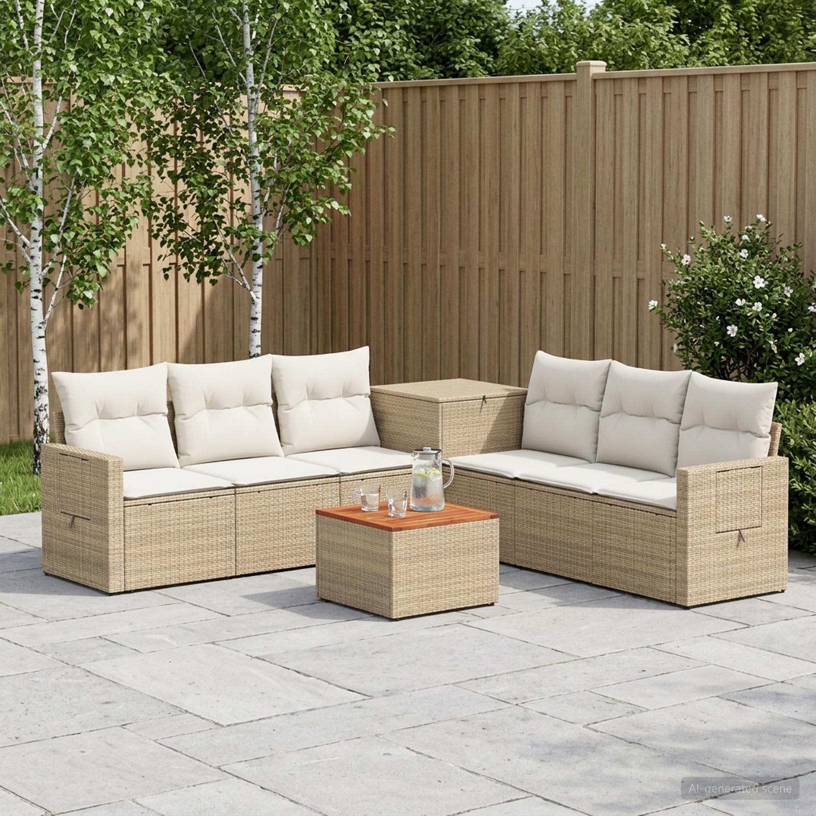 vidaXL Bankstel 8 st Beige en Crème Wit Poly Rattan en Staal