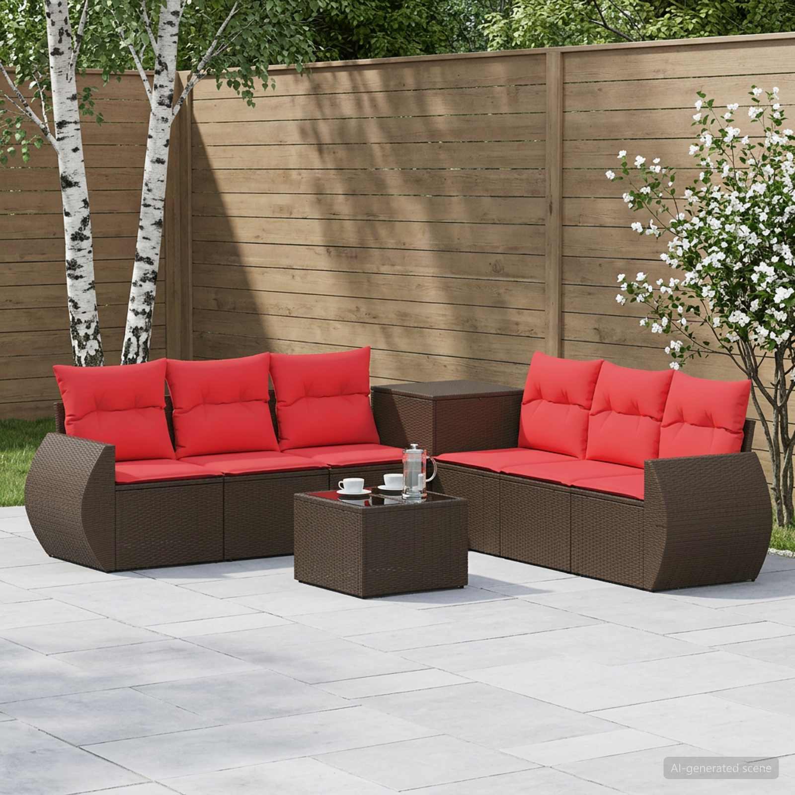 vidaXL Bankstel 8 st Bruin en Rood Poly Rattan en Staal