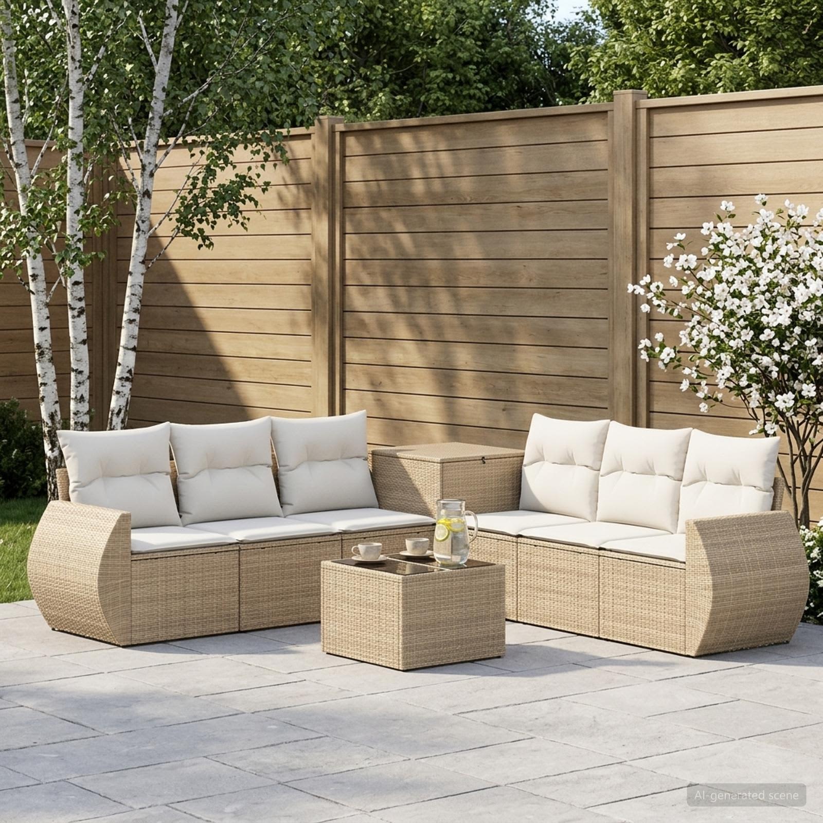 vidaXL Bankstel 8 st Beige en Crème Wit Poly Rattan en Staal