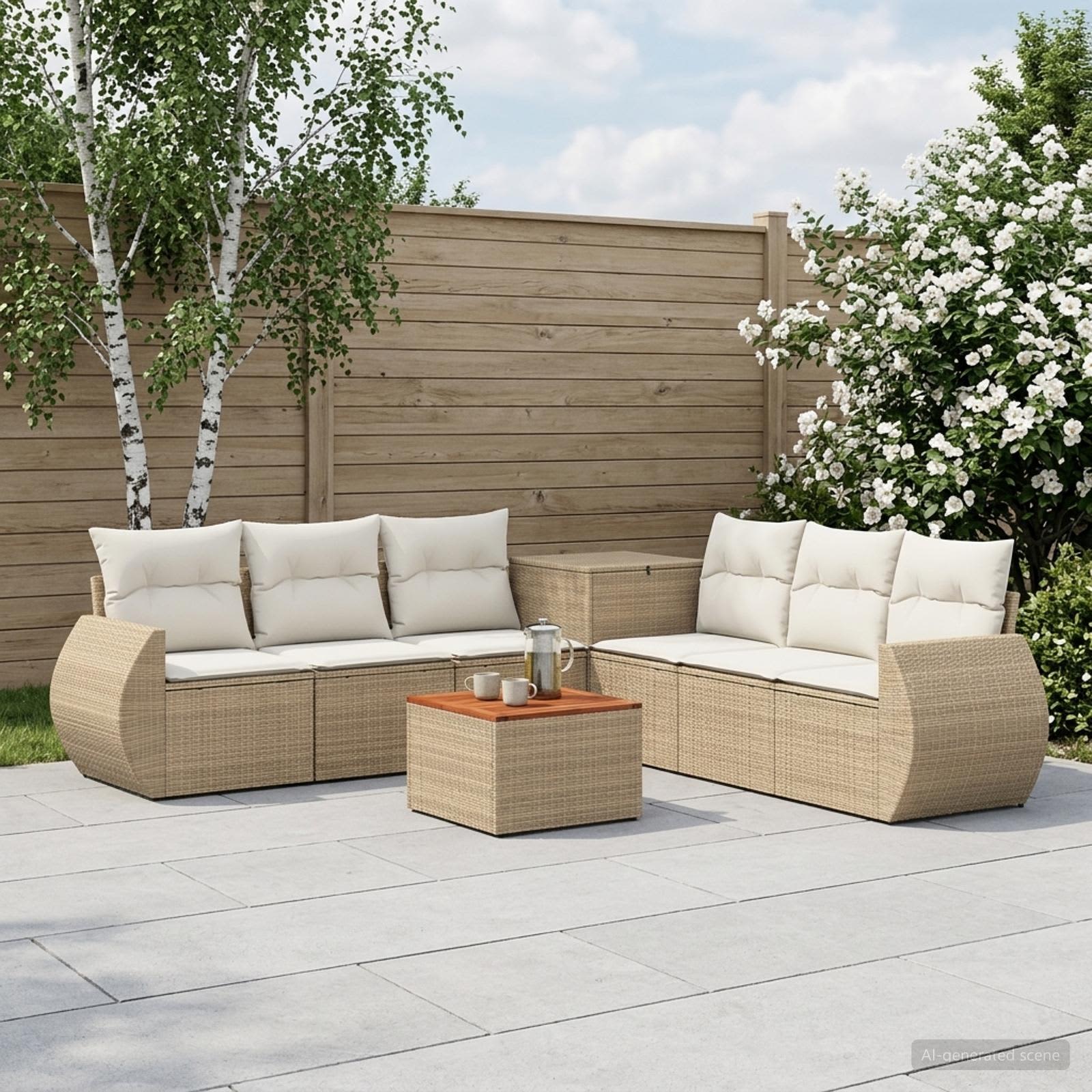 vidaXL Bankstel 8 st Beige en Crème Wit Poly Rattan en Staal