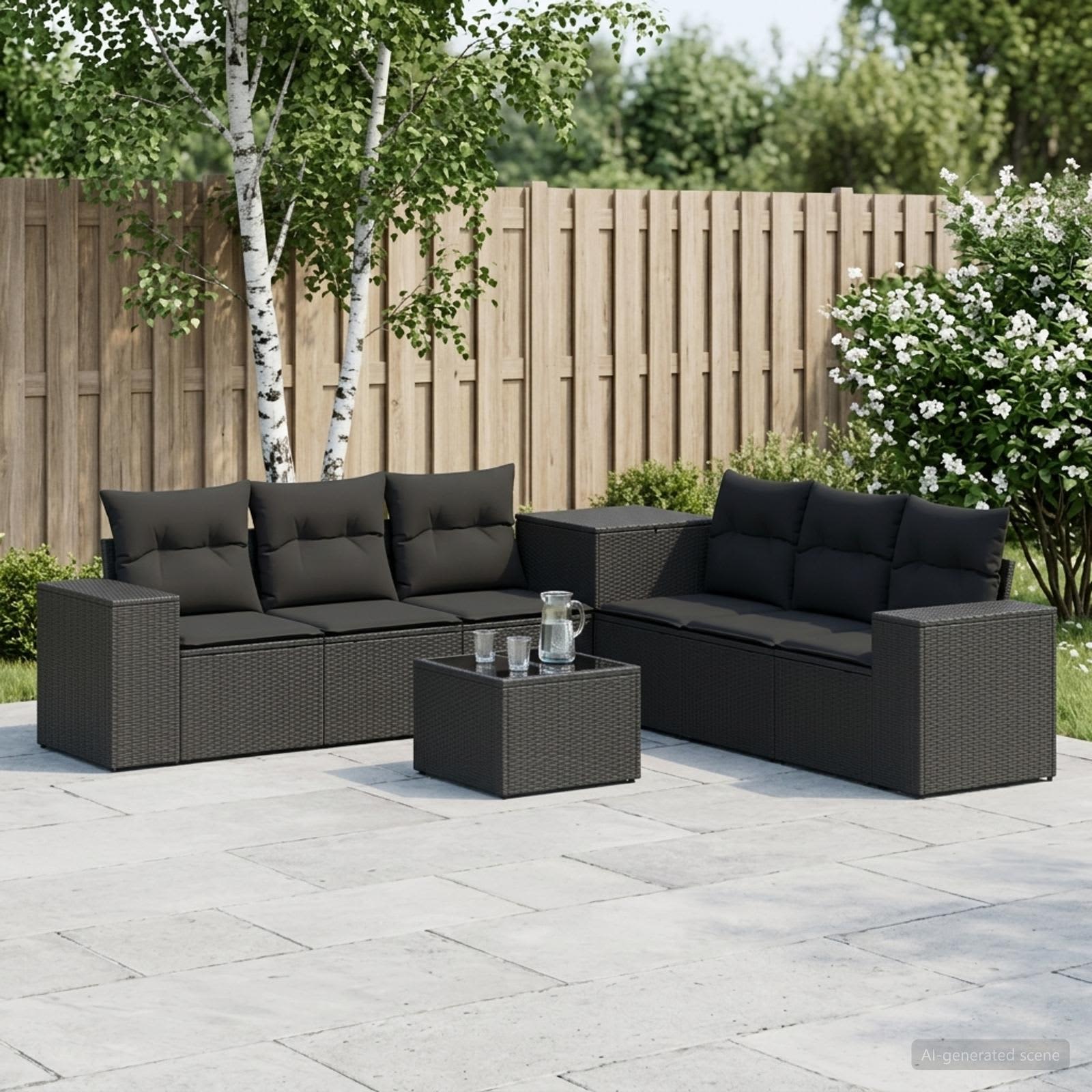 vidaXL Bankstel 8 st Zwart 55 x 55 x 37 cm Poly Rattan en Staal