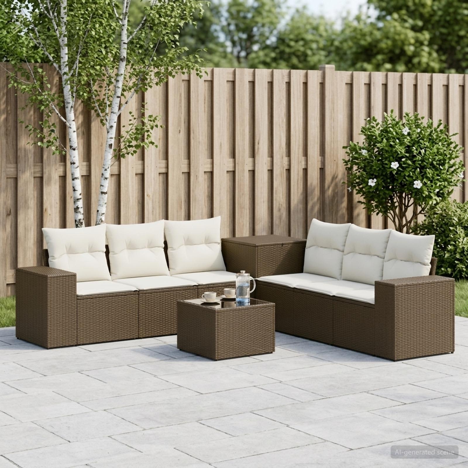 vidaXL Bankstel 8 st Bruin en Crème Wit Poly Rattan en Staal