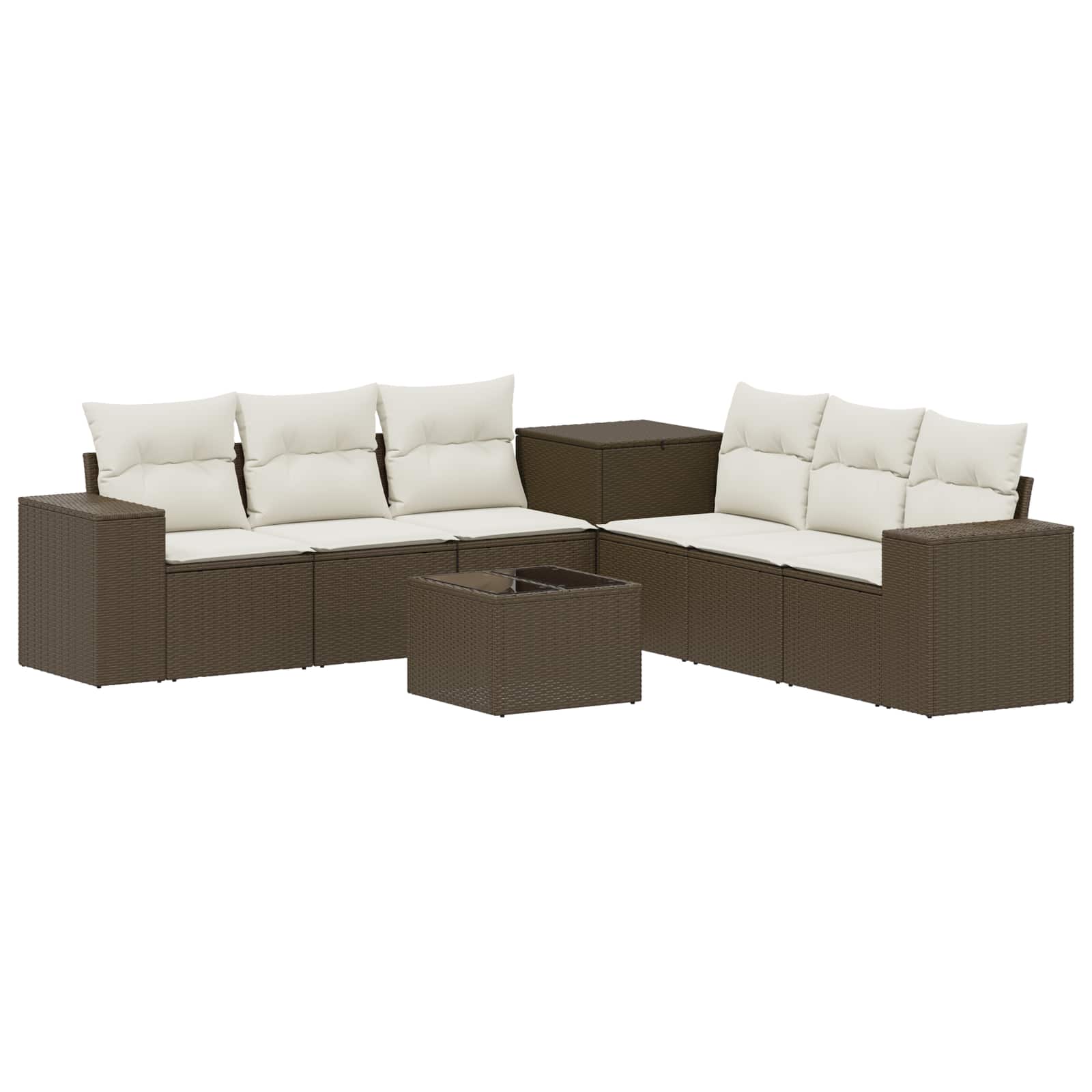 vidaXL Bankstel 8 st Bruin en Crème Wit Poly Rattan en Staal