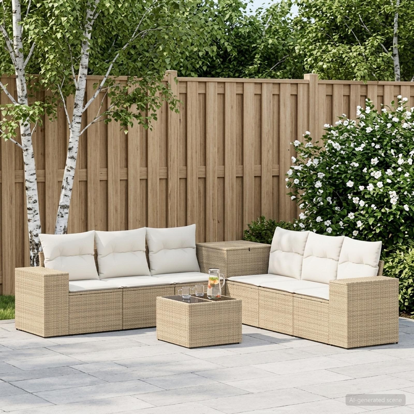 vidaXL Bankstel 8 st Beige en Crème Wit Poly Rattan en Staal