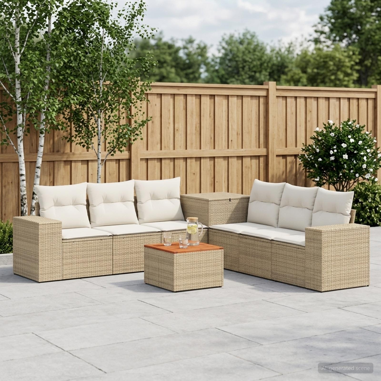 vidaXL Bankstel 8 st Beige en Crème Wit Poly Rattan en Staal