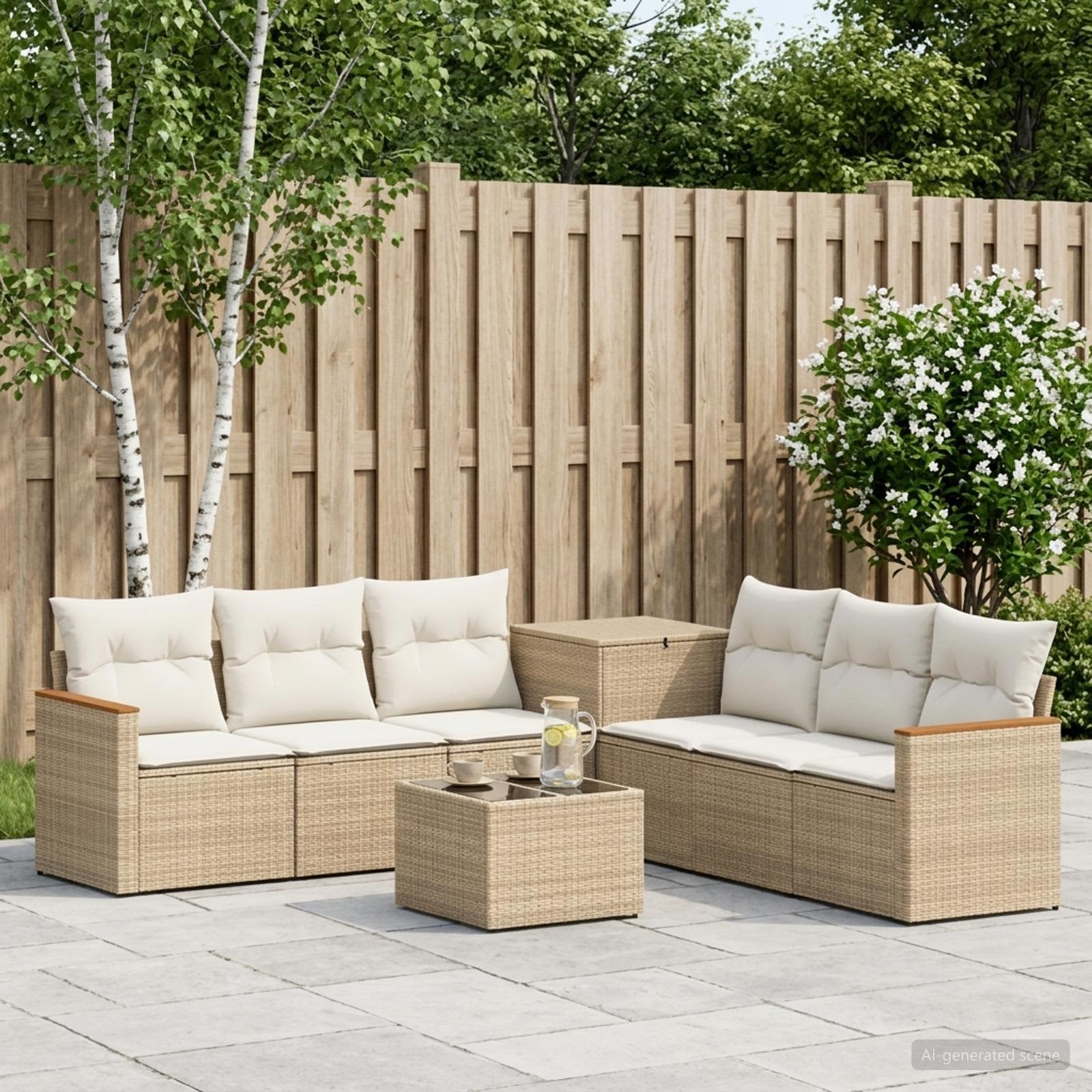 vidaXL Bankstel 8 st Beige en Crème Wit Poly Rattan en Staal