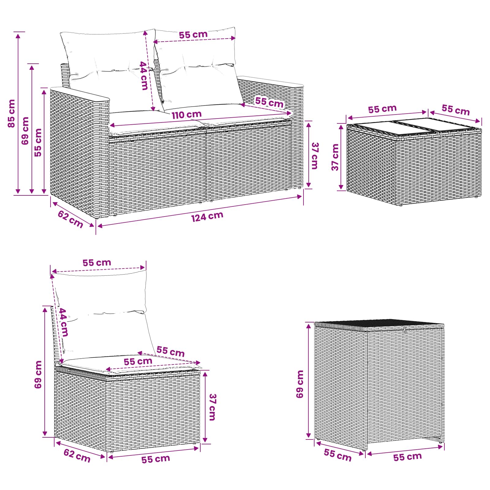 vidaXL Bankstel 8 st Beige en Crème Wit Poly Rattan en Staal