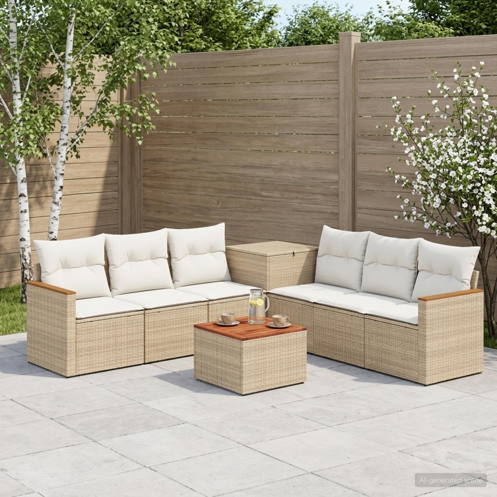 vidaXL Bankstel 8 st Beige en Crème Wit Poly Rattan en Staal