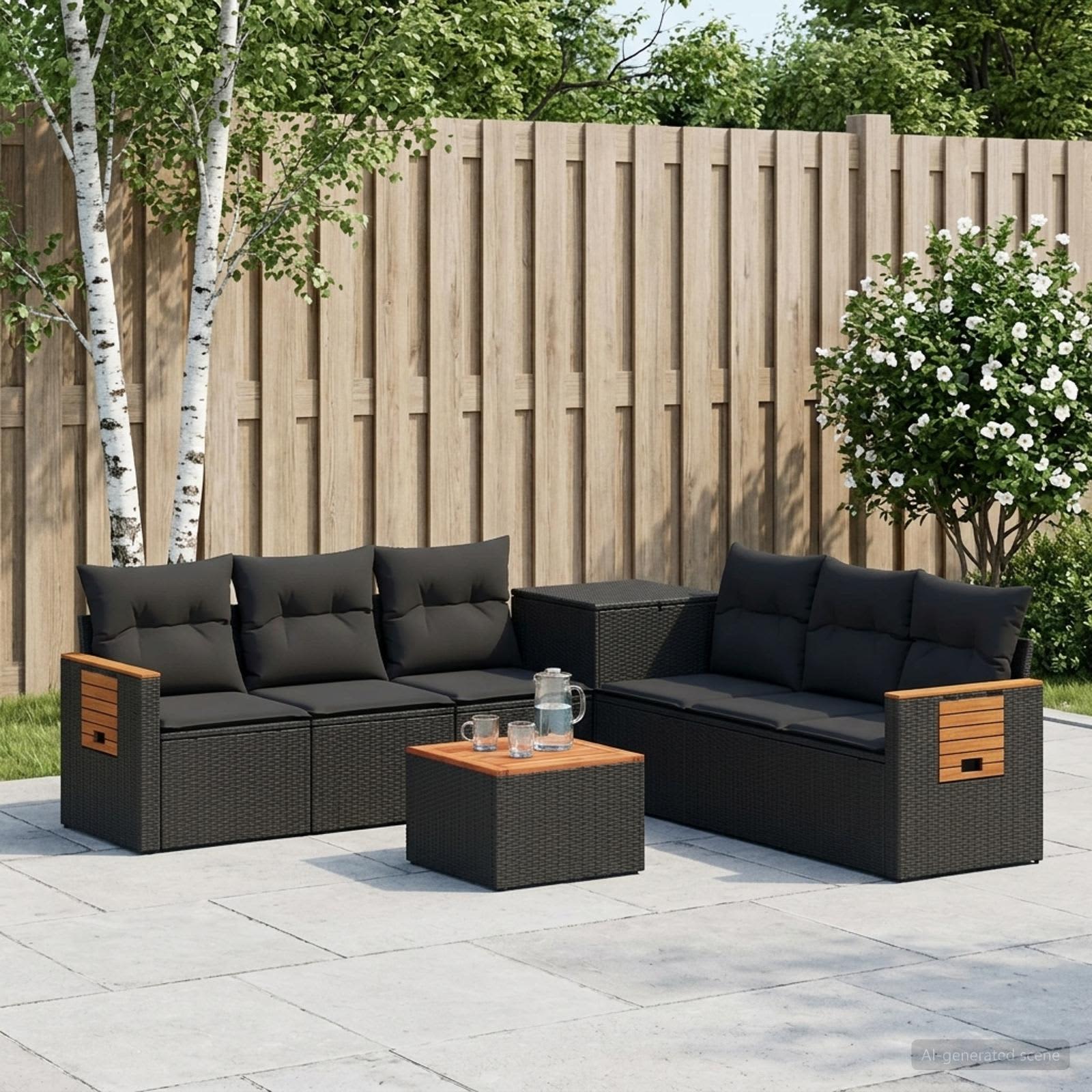 vidaXL Bankstel 8 st Zwart 55 x 55 x 37 cm Poly Rattan en Staal