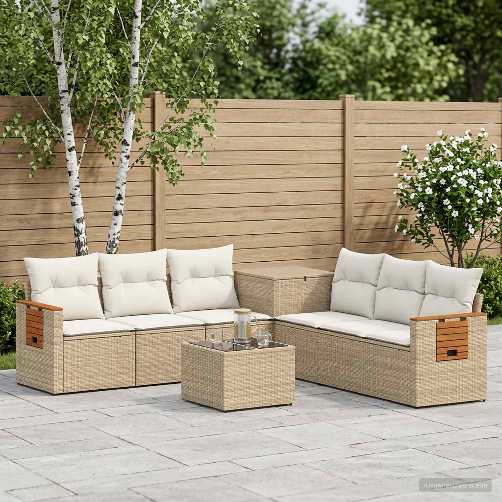 vidaXL Bankstel 8 st Beige en Crème Wit Poly Rattan en Staal