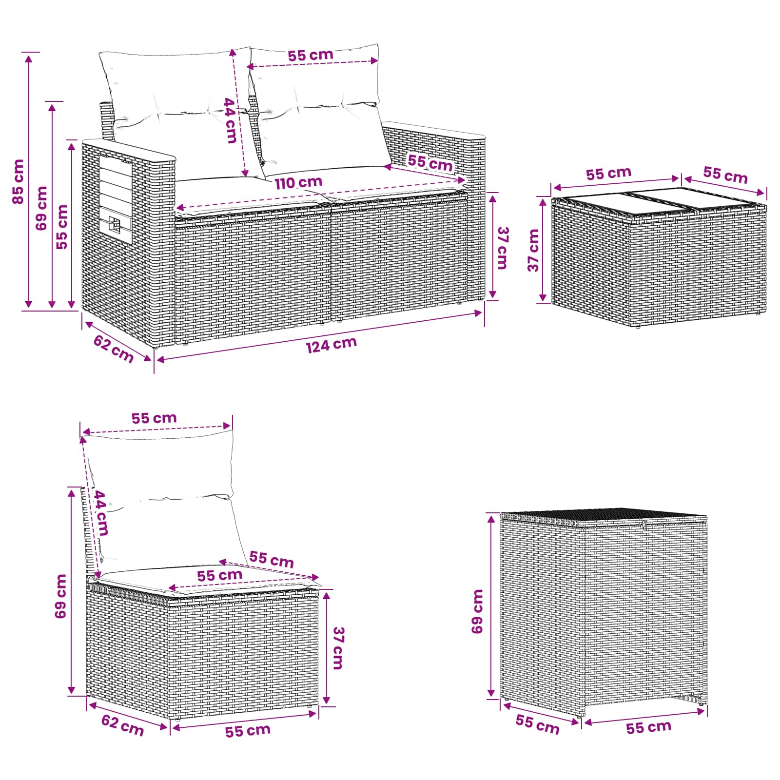 vidaXL Bankstel 8 st Beige en Crème Wit Poly Rattan en Staal