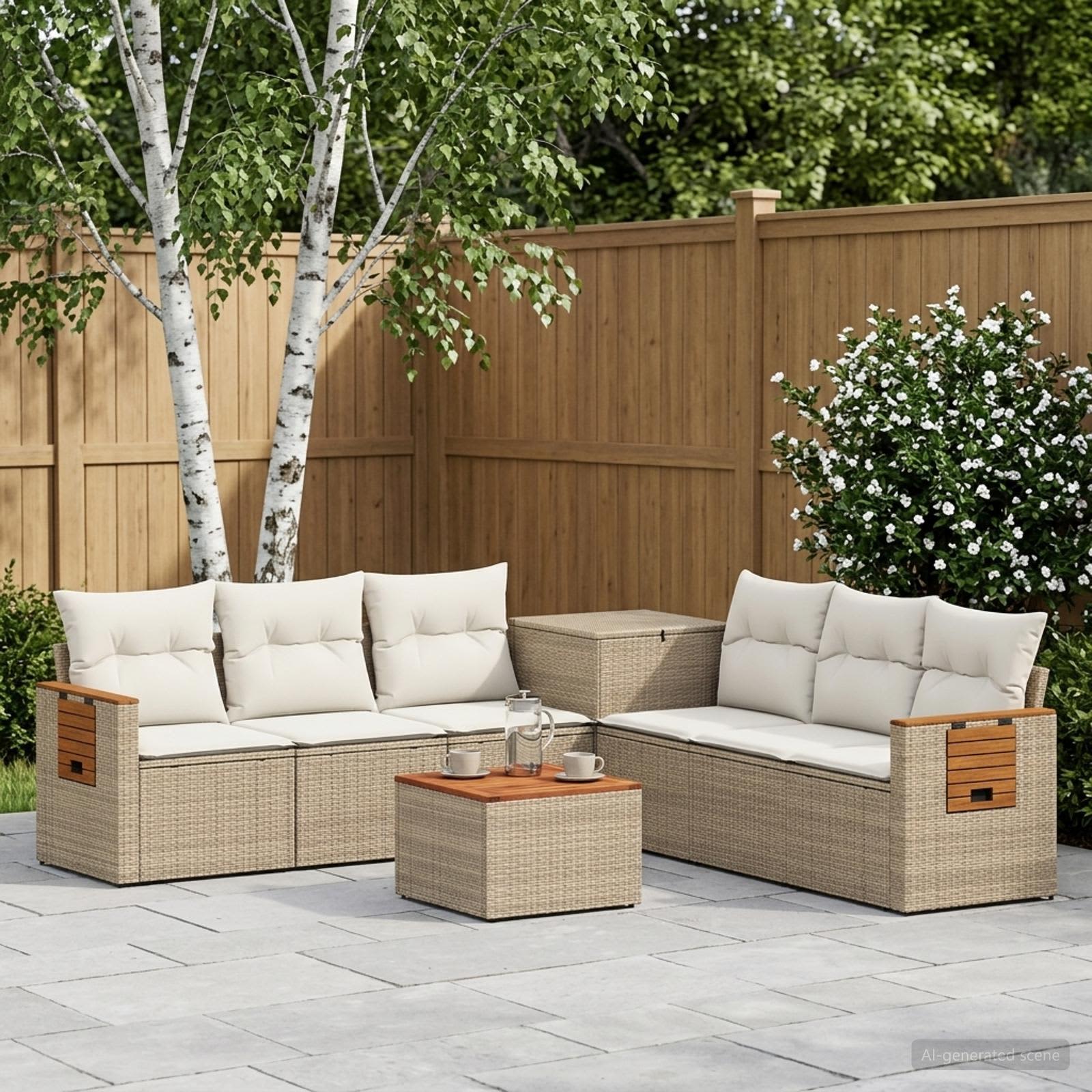vidaXL Bankstel 8 st Beige en Crème Wit Poly Rattan en Staal