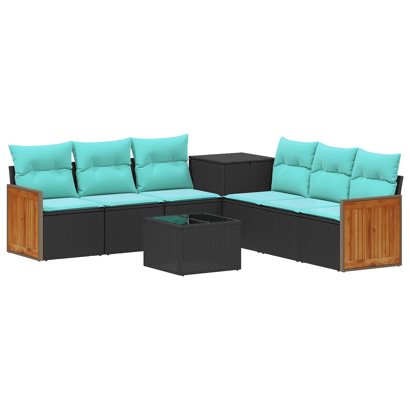 vidaXL Bankstel 8 st Zwart en Blauw Poly Rattan en Staal