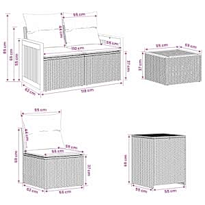 Set pohovek 8 ks Černá 55 x 55 x 37 cm Poly ratan a ocel - obrázek 12