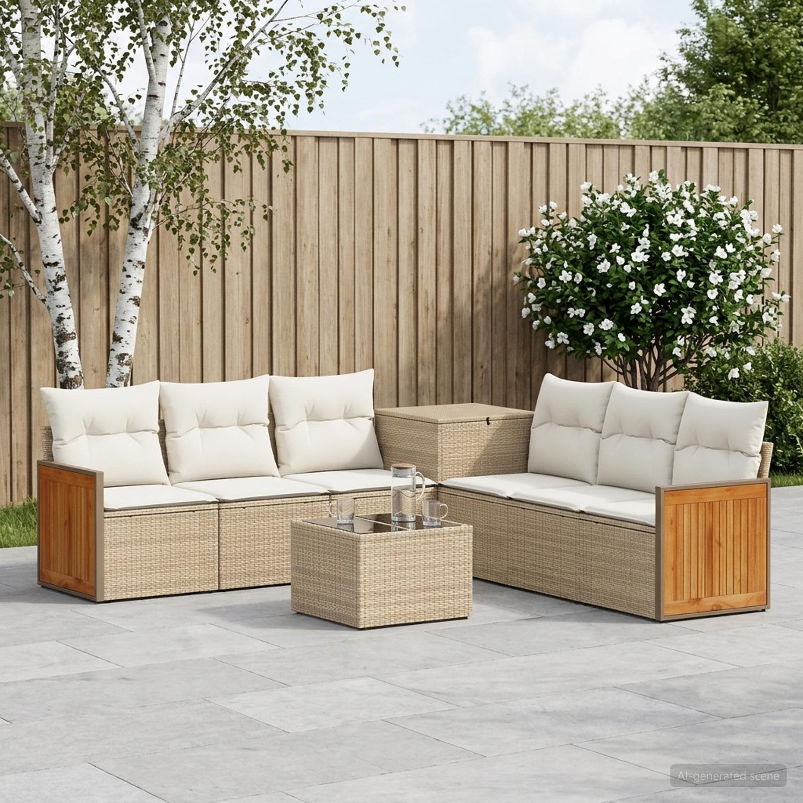 vidaXL Bankstel 8 st Beige en Crème Wit Poly Rattan en Staal