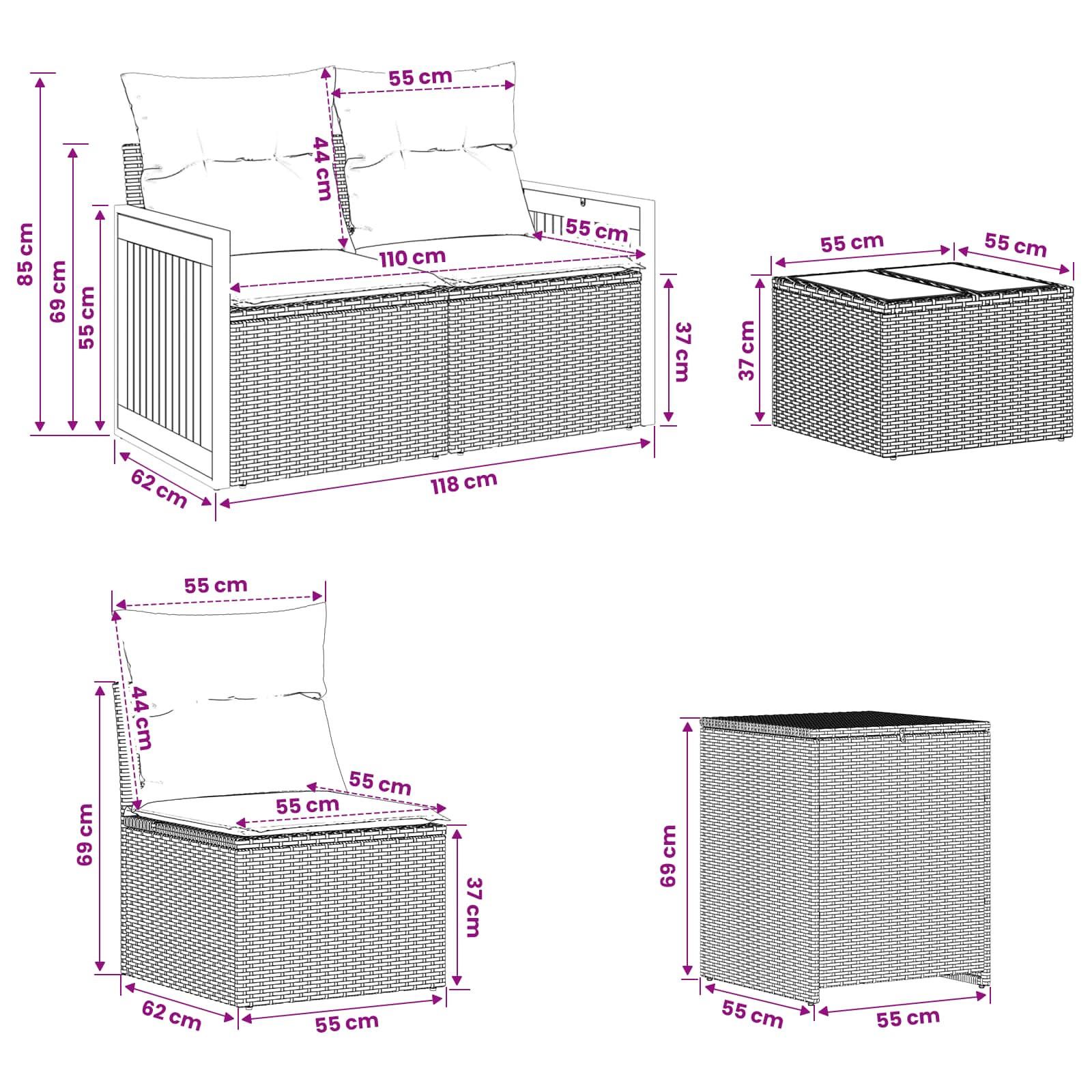 vidaXL Bankstel 8 st Beige en Crème Wit Poly Rattan en Staal