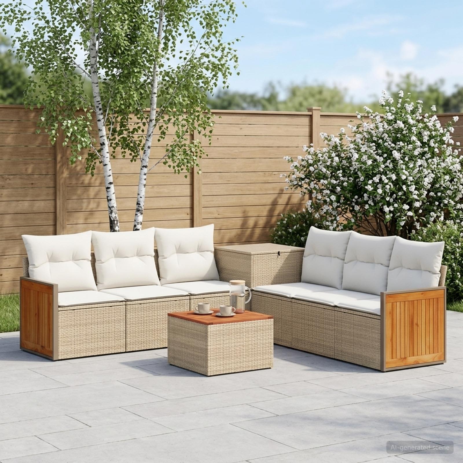 vidaXL Bankstel 8 st Beige en Crème Wit Poly Rattan en Staal