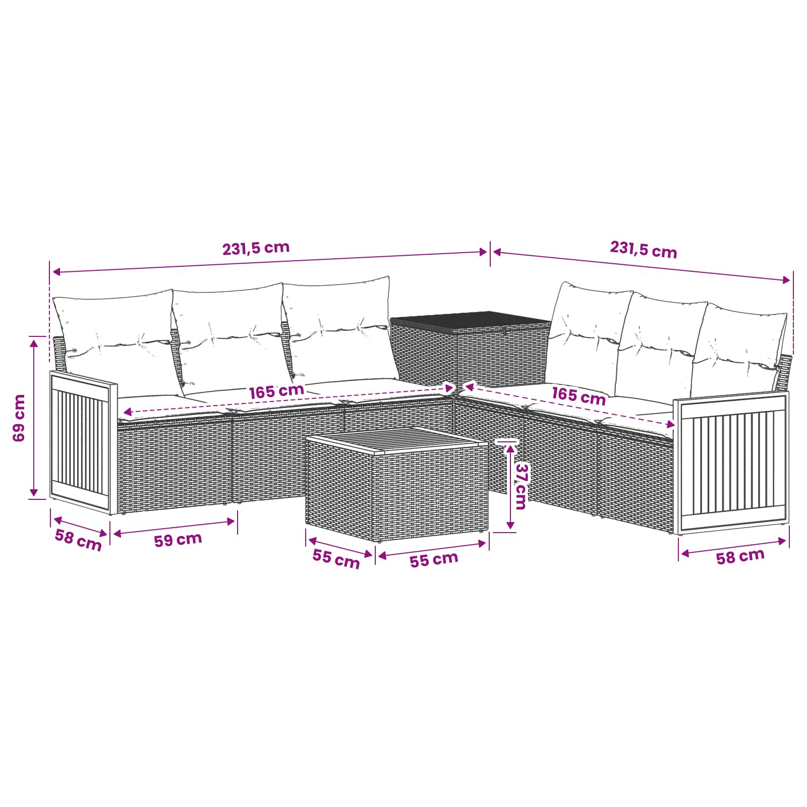 vidaXL Bankstel 8 st Beige en Crème Wit Poly Rattan en Staal