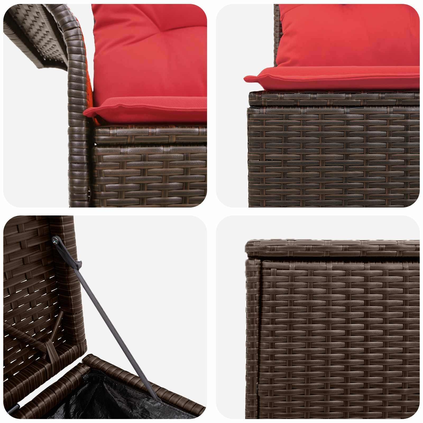 Bankstel 7 st Bruin en Rood Poly Rattan en Staal - Afbeelding 6