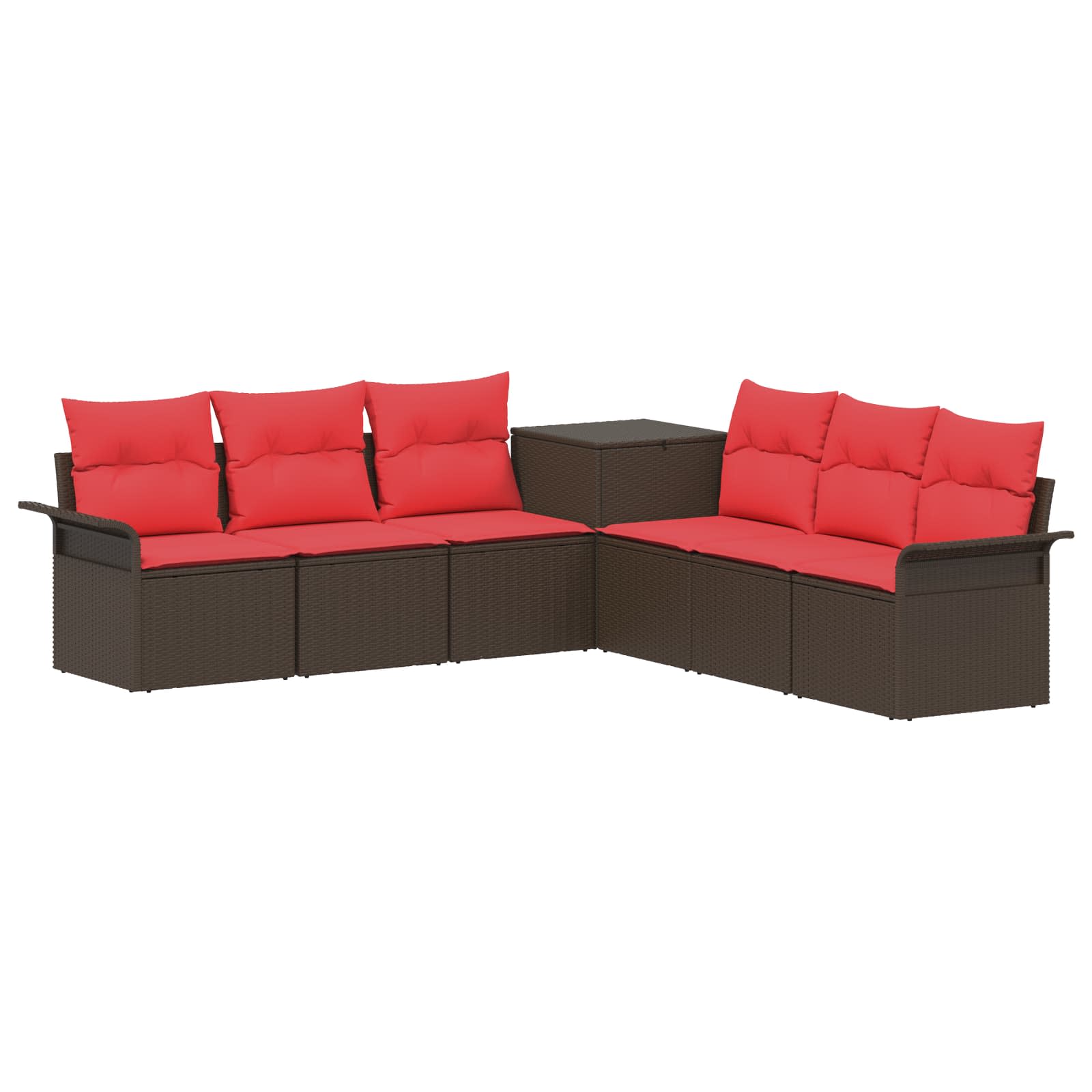 Bankstel 7 st Bruin en Rood Poly Rattan en Staal - Afbeelding 2