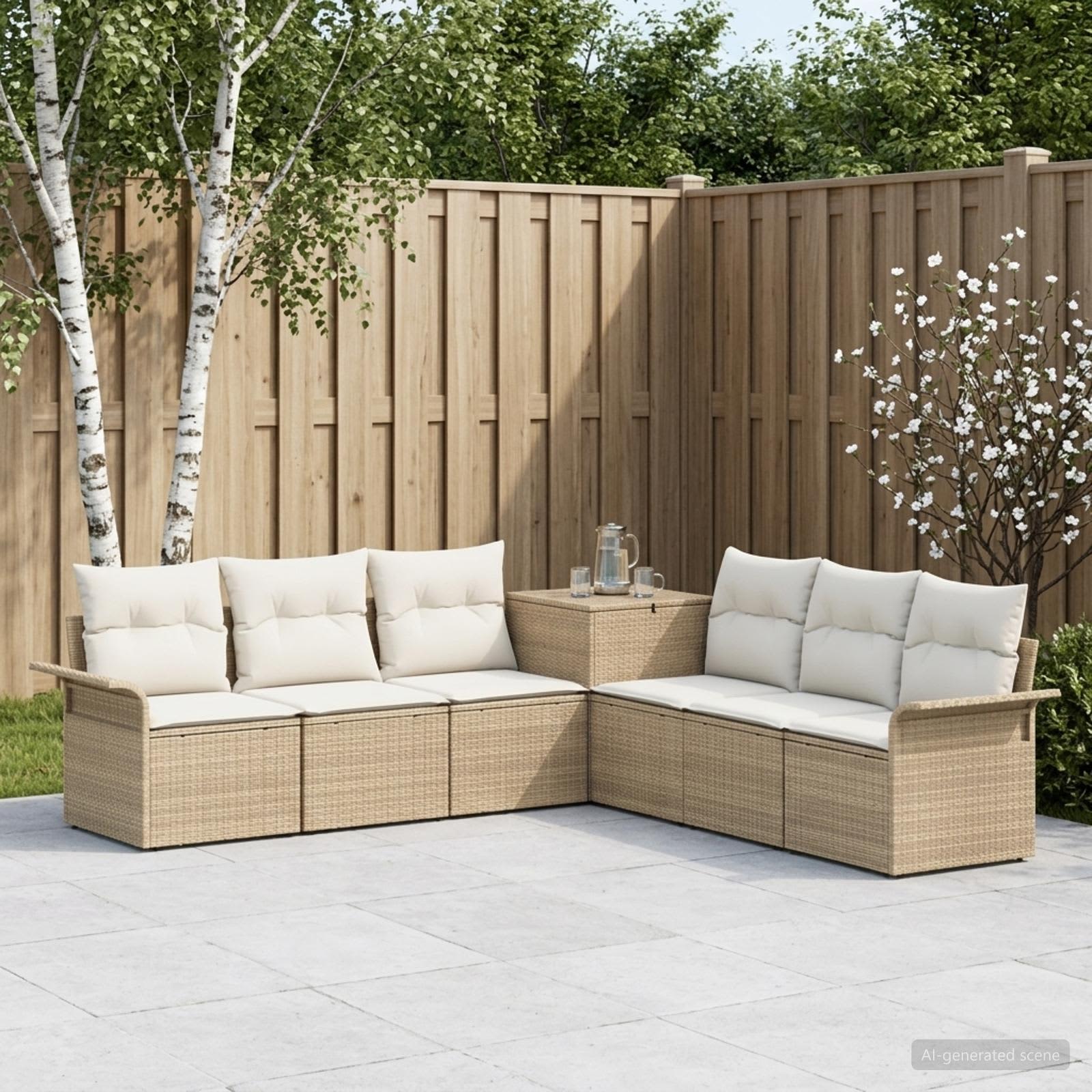 vidaXL Bankstel 7 st Beige en Crème Wit Poly Rattan en Staal