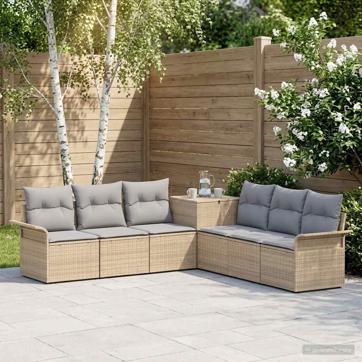 Sofa Sæt 7 stk. Poly Rattan og Stål