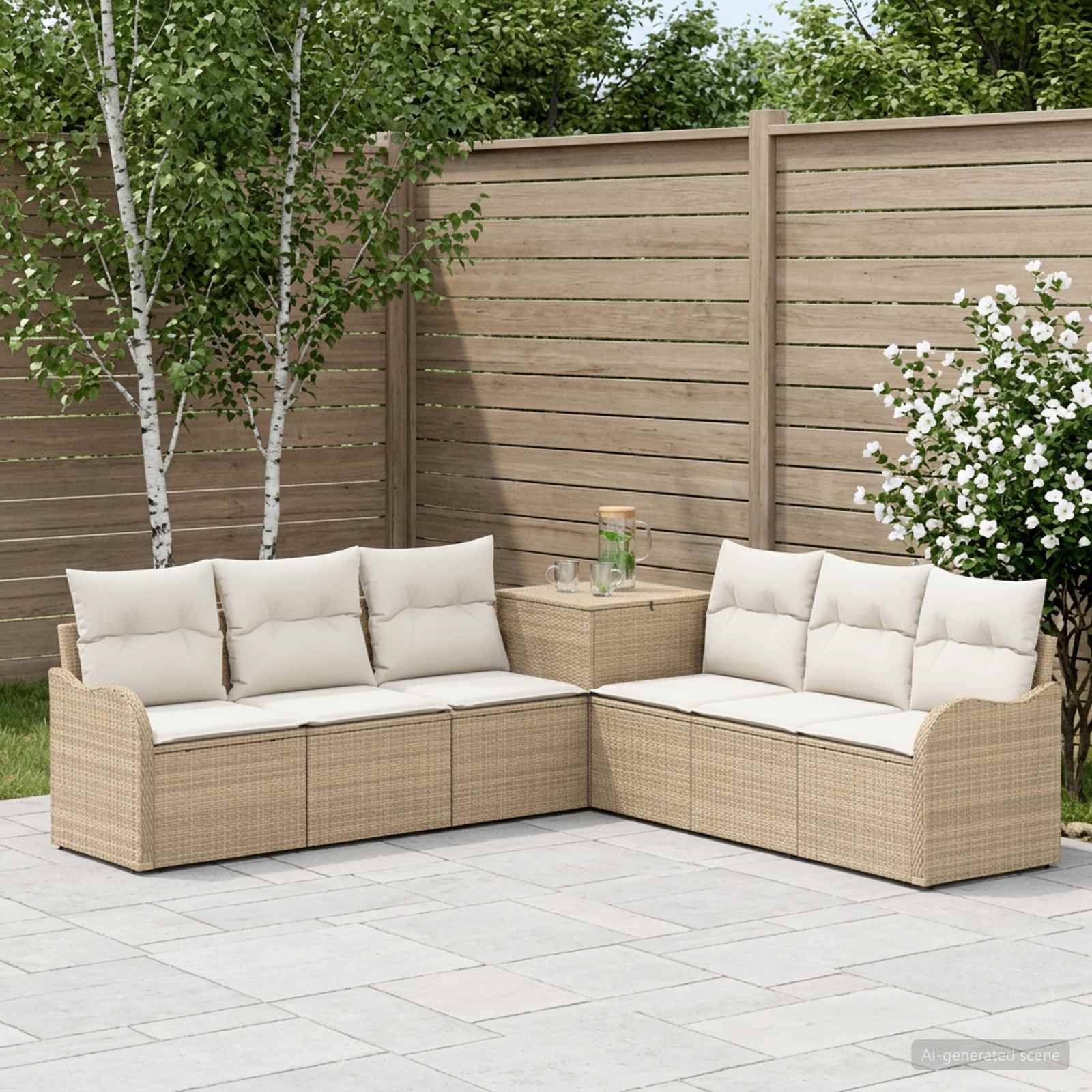 vidaXL Bankstel 7 st Beige en Crème Wit Poly Rattan en Staal