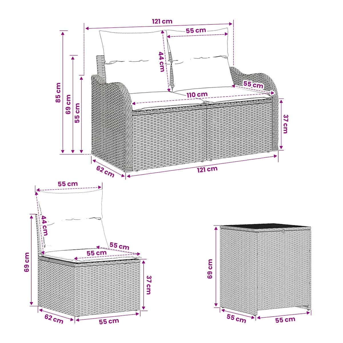 Sofa Sæt 7 stk. 121 x 62 x 69 cm - Billede 10