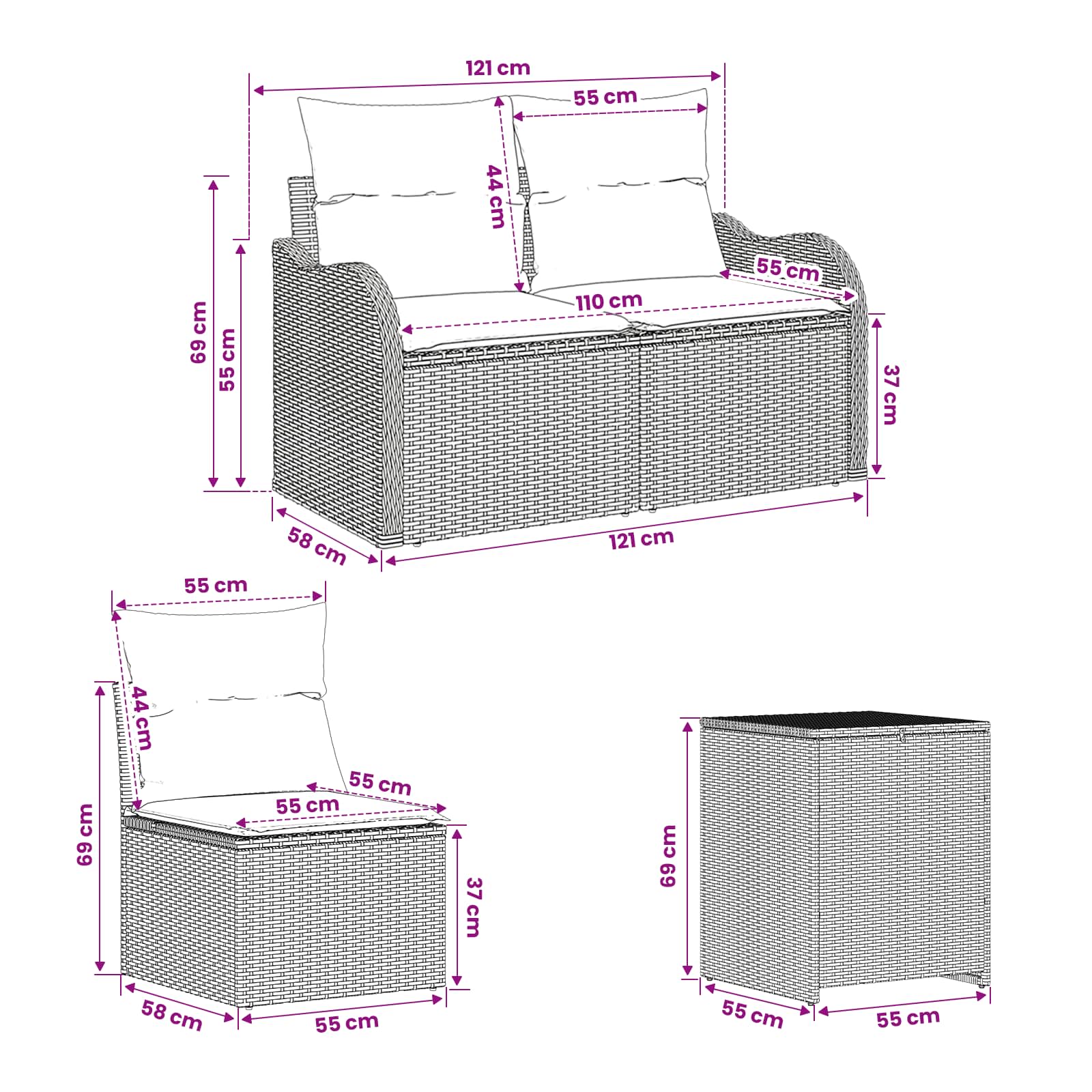vidaXL Sofa Set 7 stk. Beige und Hellgrau Polyrattan und Stahl – Bild 10