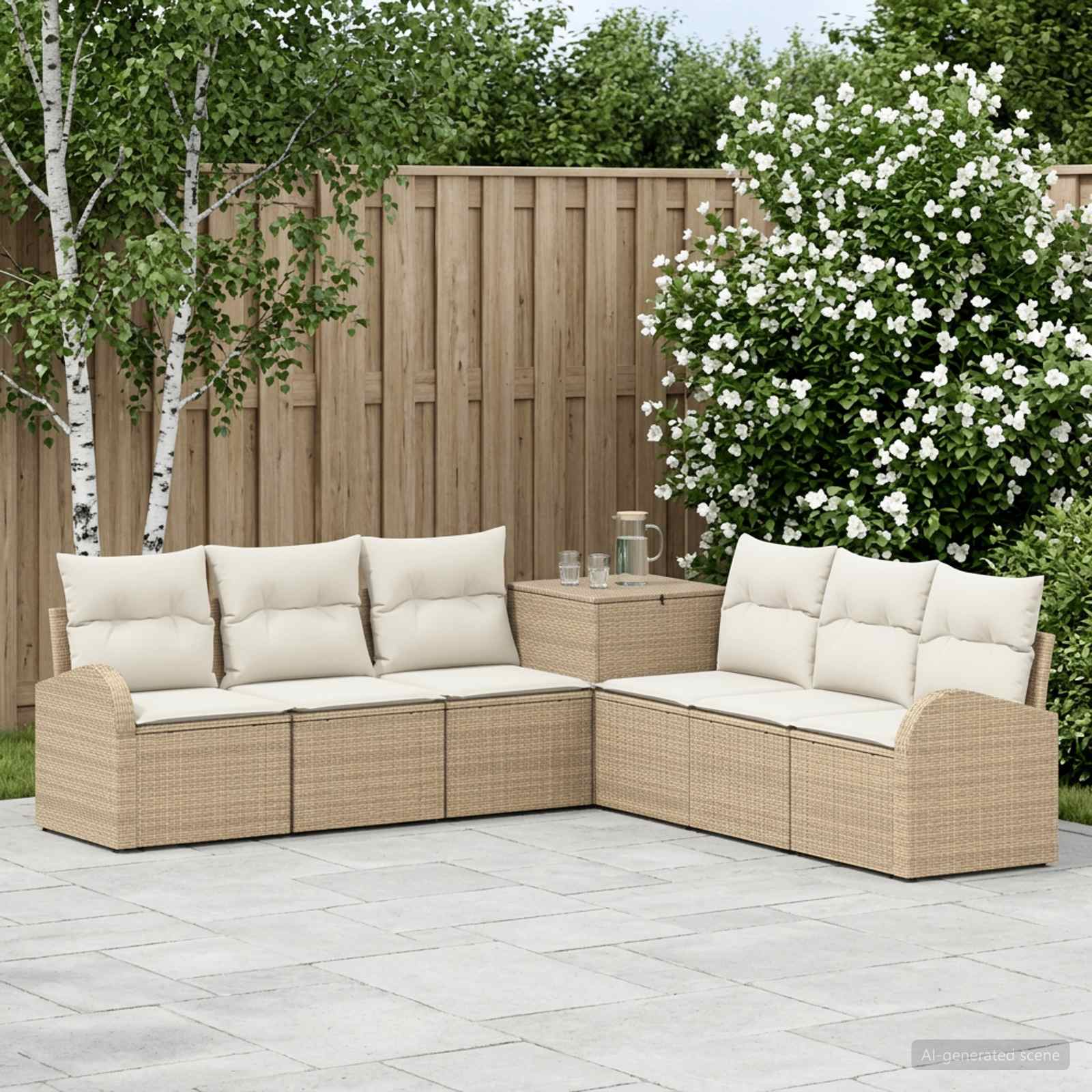 vidaXL Bankstel 7 st Beige en Crème Wit Poly Rattan en Staal