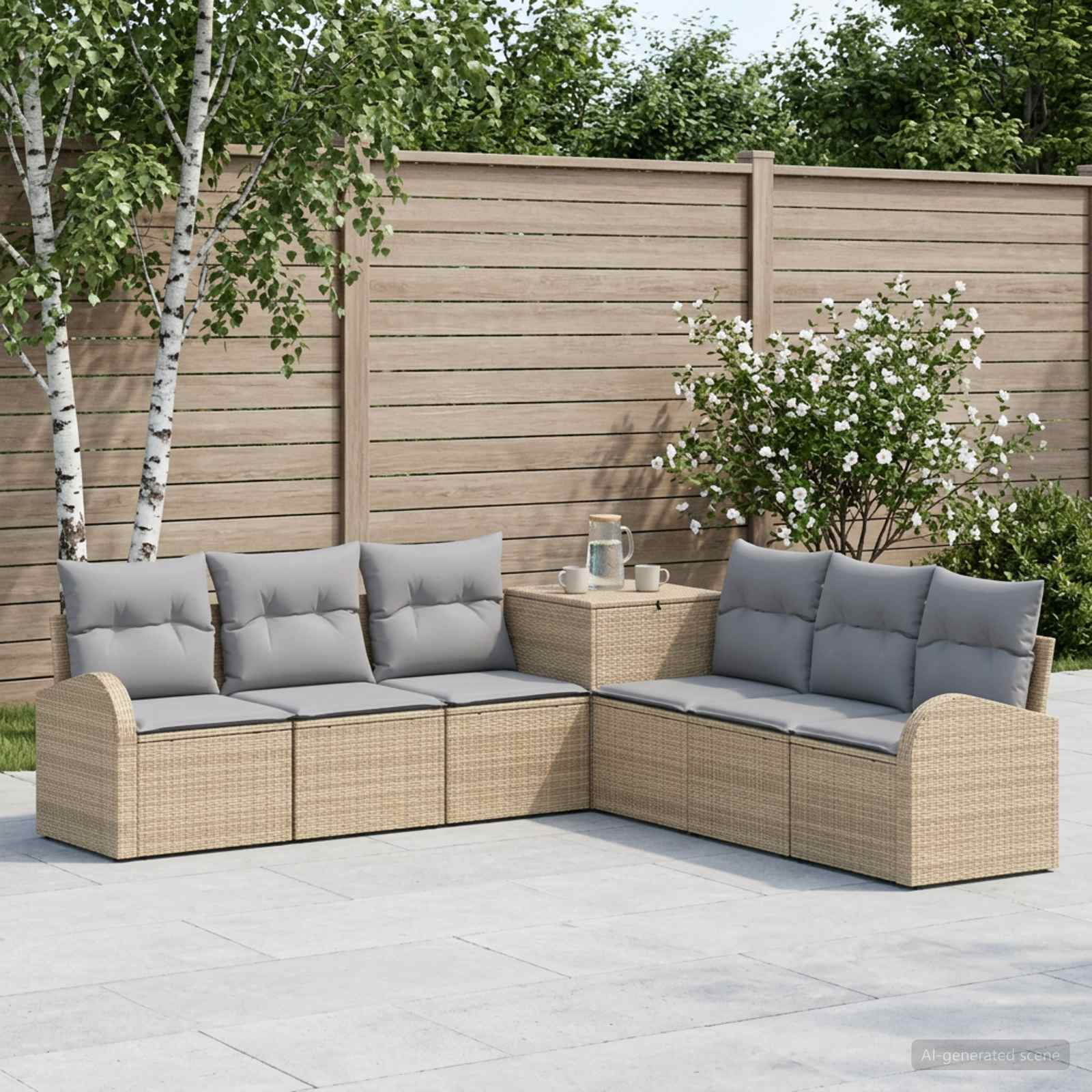 vidaXL Sofa Set 7 stk. Beige und Hellgrau Polyrattan und Stahl