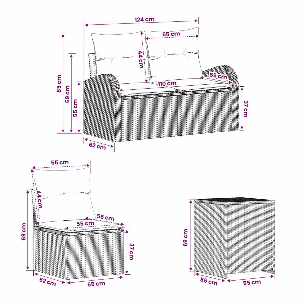 Sofa Sæt 7 stk. 124 x 62 x 69 cm - Billede 10