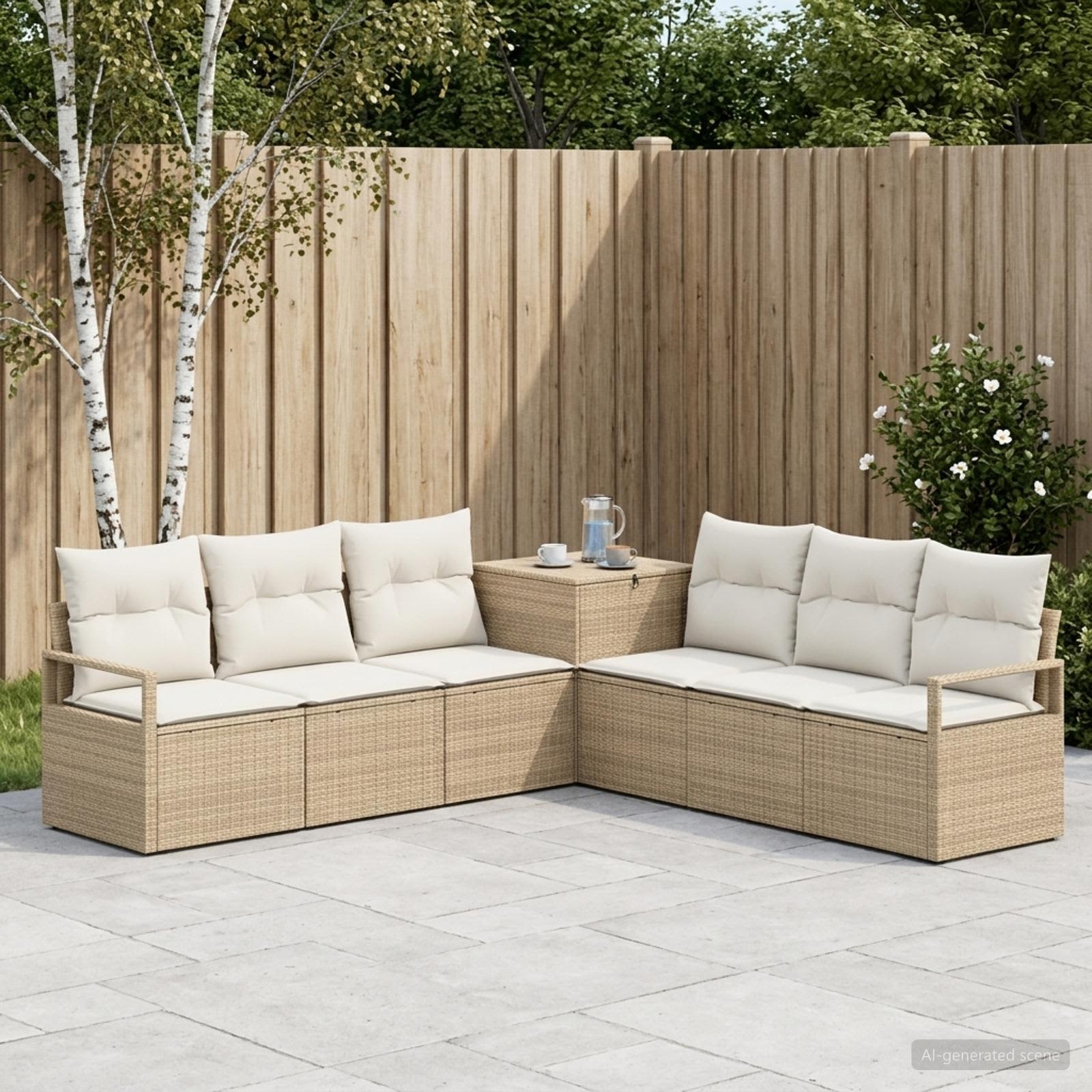 vidaXL Bankstel 7 st Beige en Crème Wit Poly Rattan en Staal