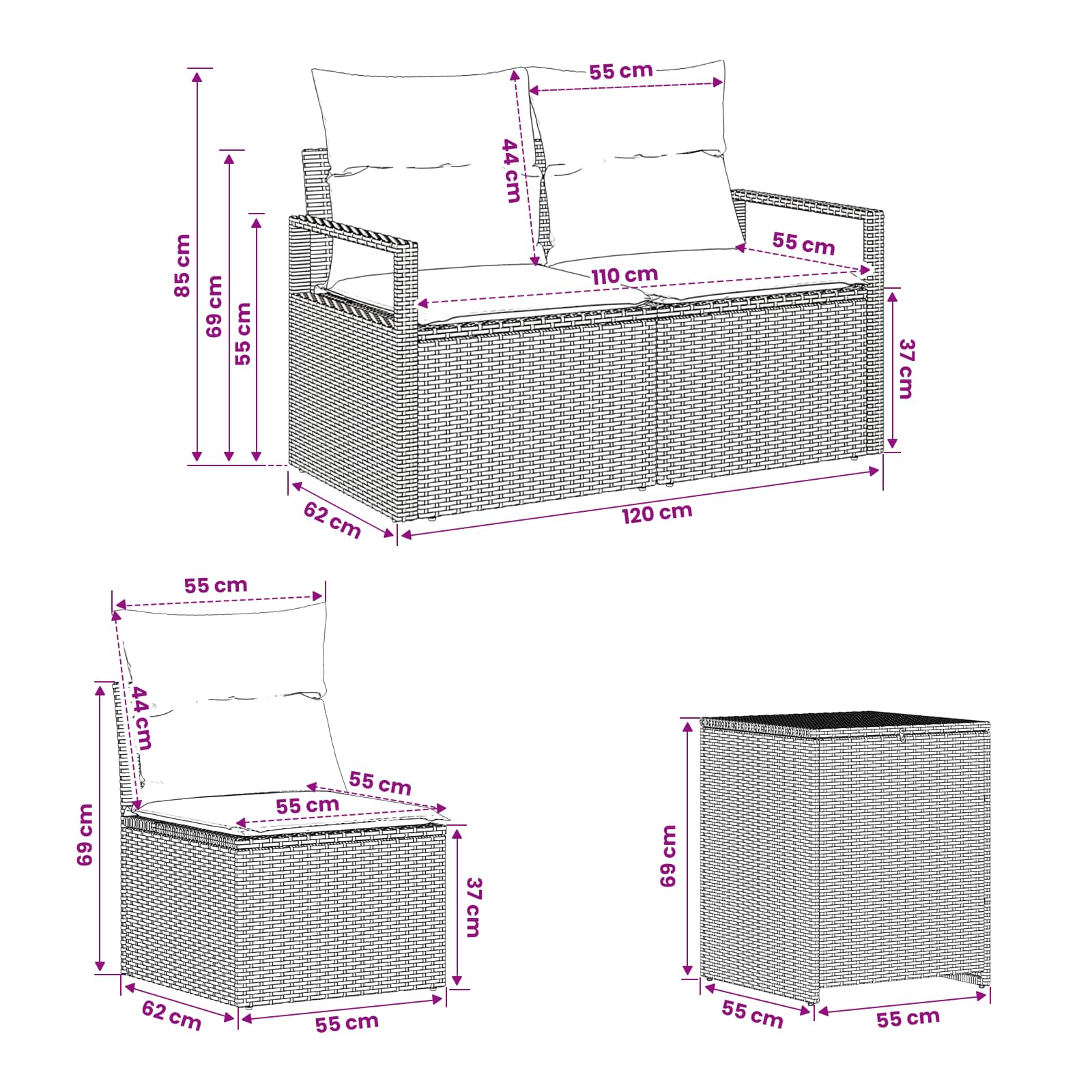vidaXL Bankstel 7 st Beige en Crème Wit Poly Rattan en Staal