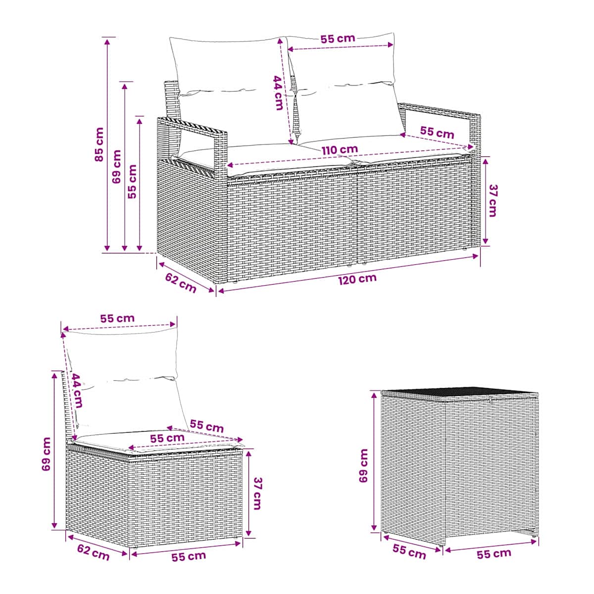 Sofa Sæt 7 stk. 120 x 62 x 69 cm - Billede 10