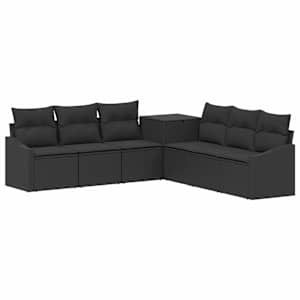 Kavčna garnitura 7 pcs Črna Poli ratan in jeklo