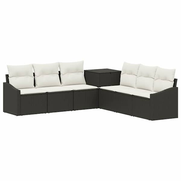 vidaXL Diivanikomplekt 7 tk Must ja kreemvalge Pol&uuml; rattan ja teras