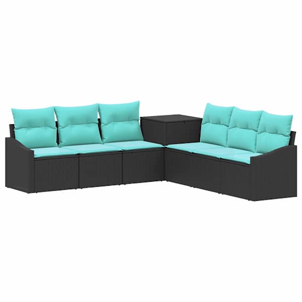 vidaXL Diivanikomplekt 7 tk Must ja Sinine Pol&uuml; rattan ja teras