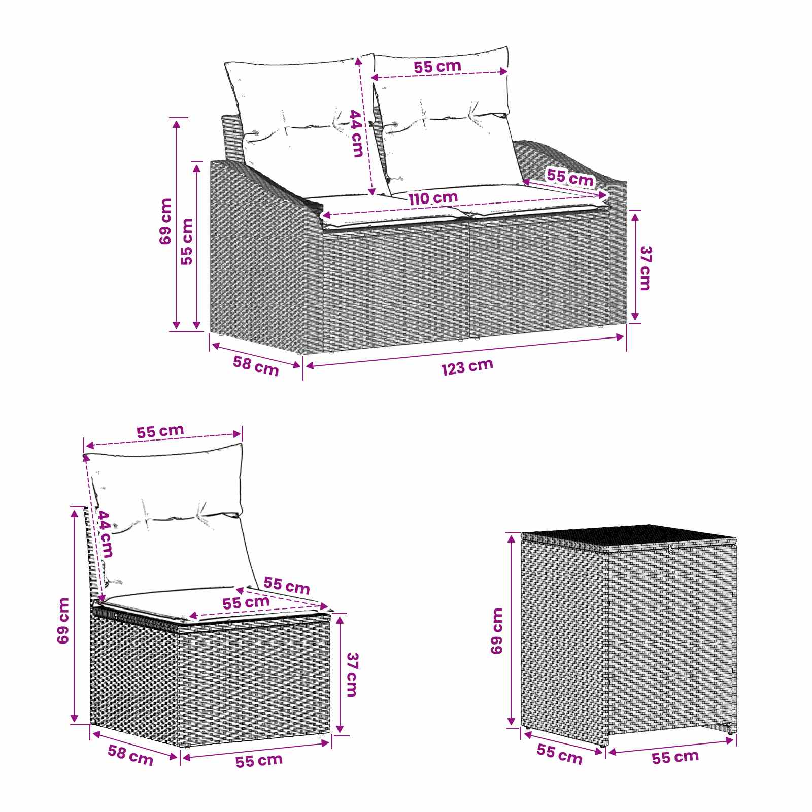 vidaXL Sofa Set 7 pcs Hellgrau und Dunkelgrau Polyrattan und Stahl – Bild 10