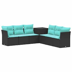 vidaXL Diivanikomplekt 7 tk Must ja Sinine Pol&uuml; rattan ja teras