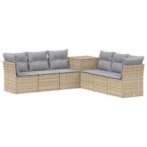 vidaXL Diivanikomplekt 7 tk Beež ja heledhall Pol&uuml; rattan ja teras