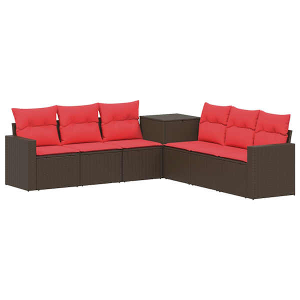 vidaXL Diivanikomplekt 7 tk Pruun ja Punane Pol&uuml; rattan ja teras