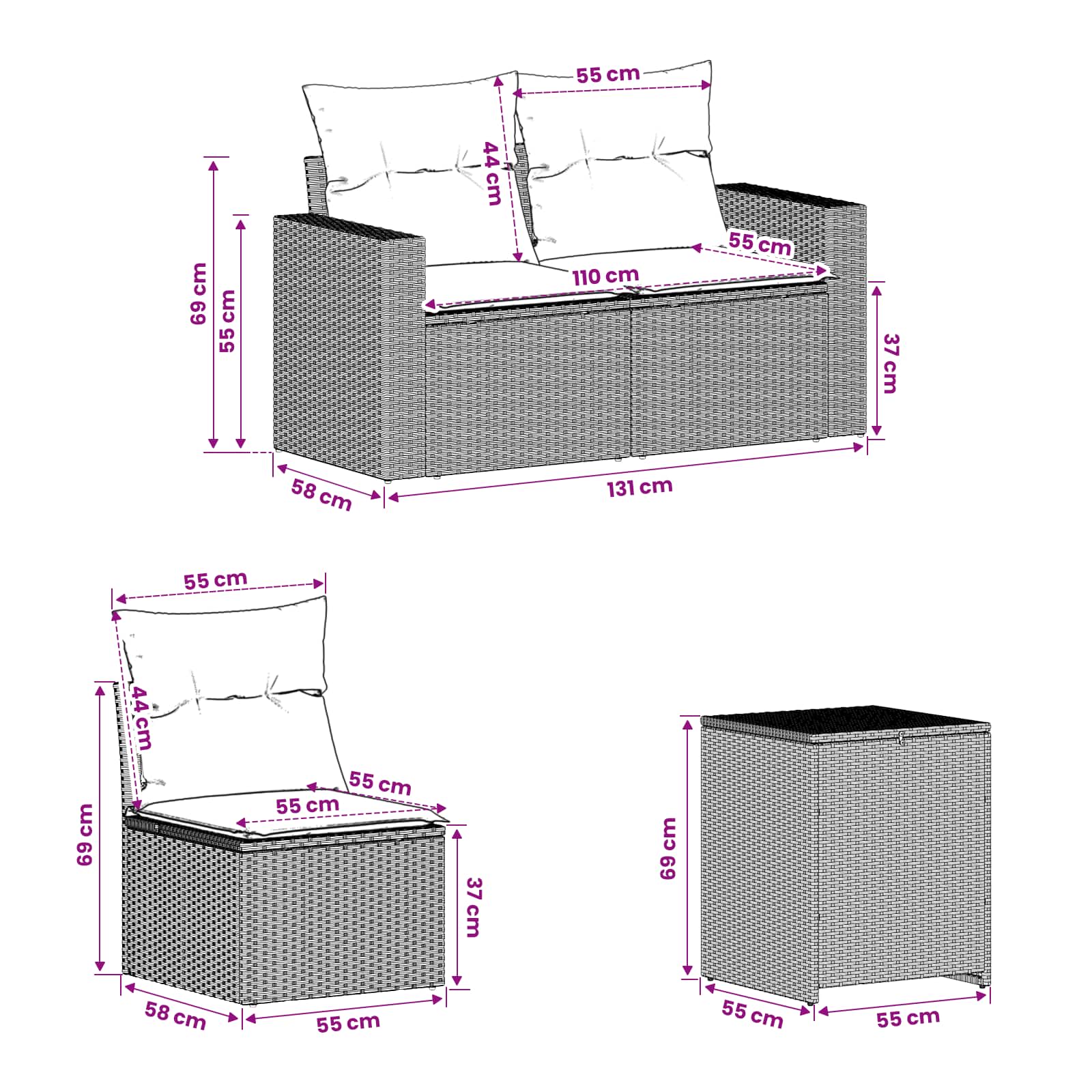 Diivanikomplekt 7 pcs Helehall ja tumehall Polü rattan ja teras 9 Kõik vajalik sinu aeda ja koju! Diivanikomplekt 7 pcs Helehall ja tumehall Polü rattan ja teras - Image 9